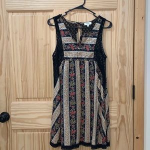 Umgee floral crochet lace vintage knee-length tunic dress size S